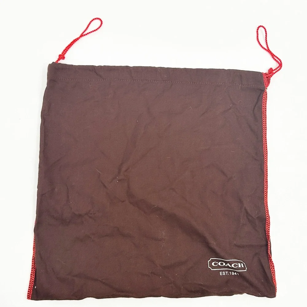 COACH Brown Drawstring Purse‎ Handbag Dust Bag Pouch Red Trim 13